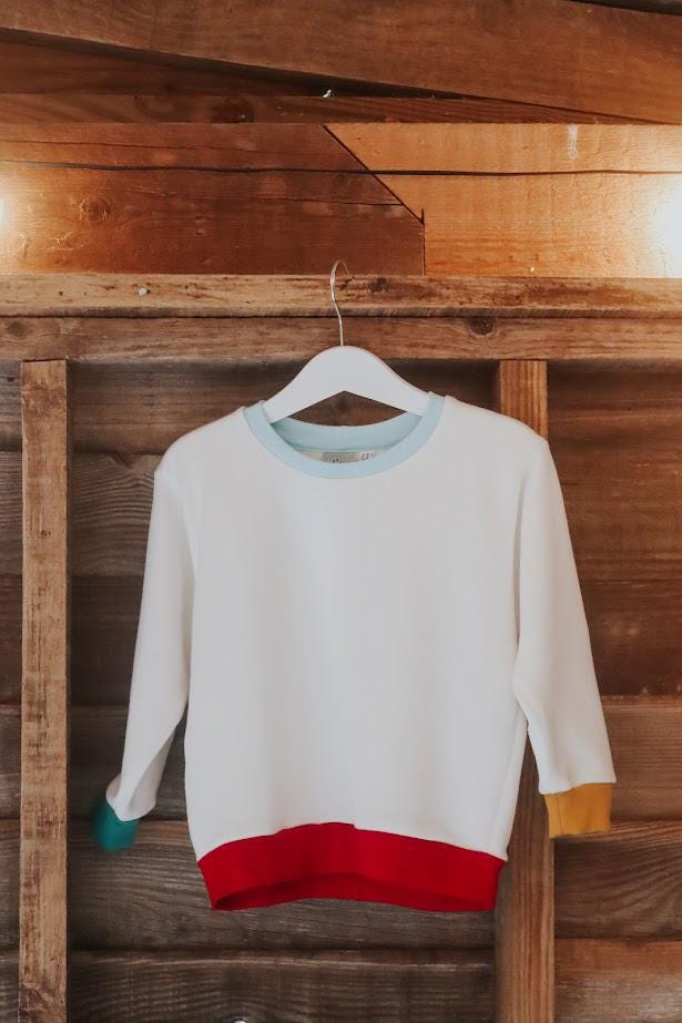 Children's Sweatshirt  soft cotton Ecru French Terry fabric with fun Rainbow of Colours on cuffs and neckband -0-6 years-Kid's-Gift