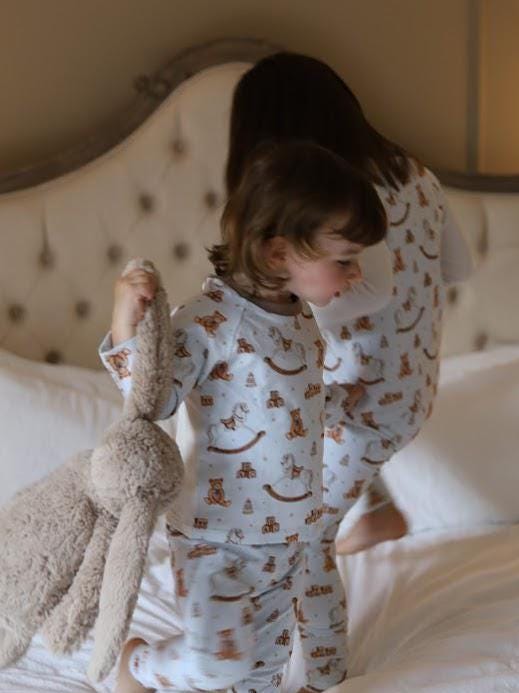Children's Pyjamas-PJ-Vintage Toys theme-top and leggings set-0-6yr Kid's-matching sibling pyjamas-Baby/Toddler-Unisex Baby Shower Gift