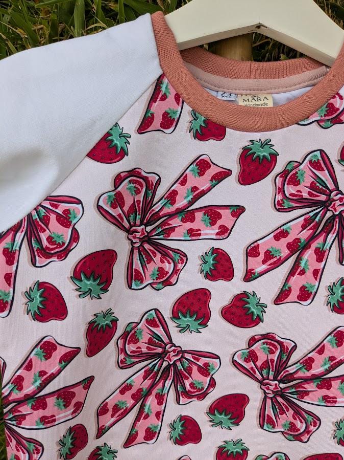 Children's T Shirt Pink Bow and Strawberry print 0-6yr Kid's-Children's Gift-matching sibling T Shirts Fun print-Baby/Toddler