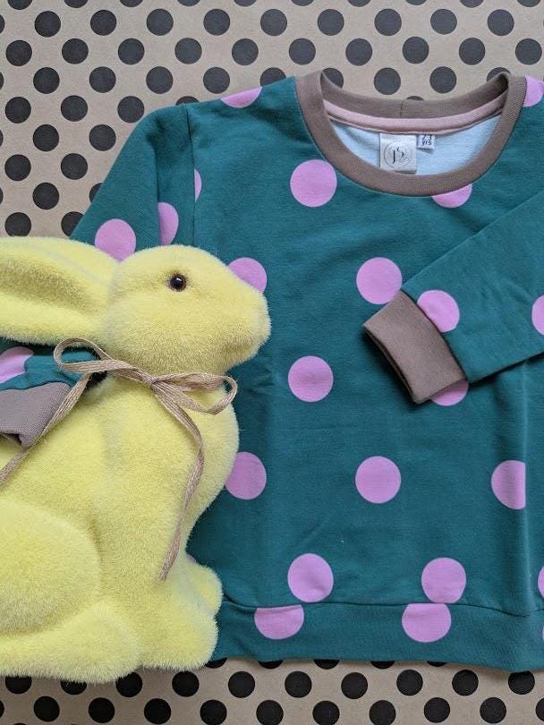 Children's Sweatshirt  soft cotton French Terry fabric Turquoise with pink spots spotty -0-6 years-Kid's-Gift