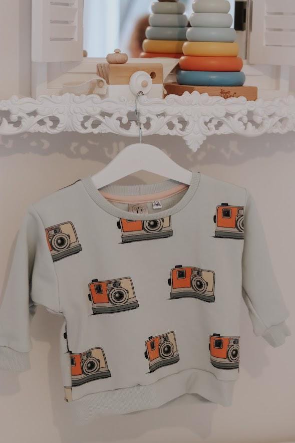 Camera Print Baby & Children's Sweatshirt, Soft Cotton Stretchy Fabric Sizes 0-6yrs Boy's Sweatshirt, Girl's Sweatshirt Cute Gift, Siblings