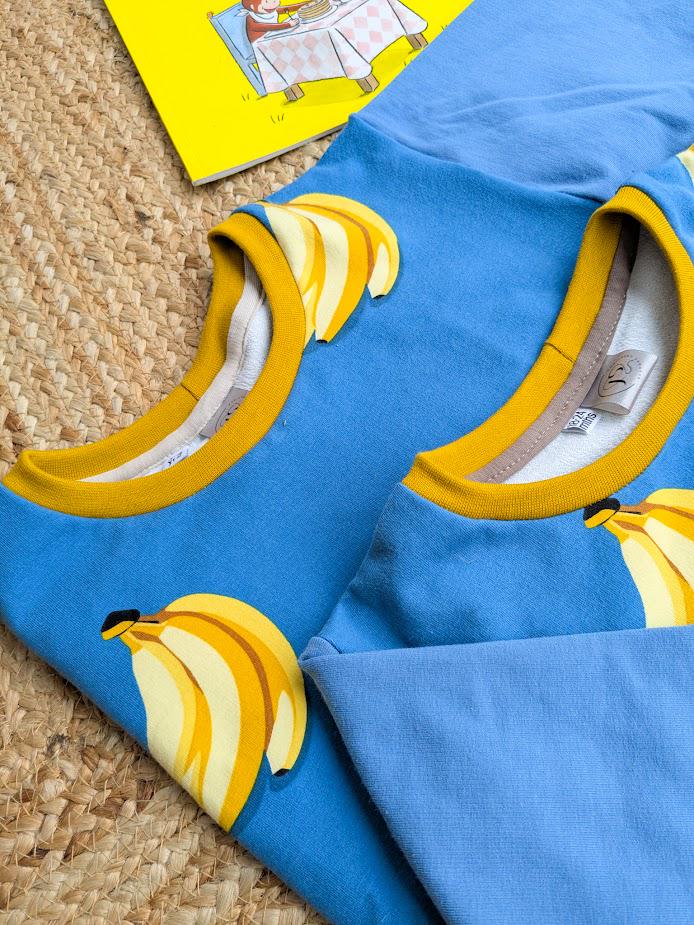 Banana Print Children's Sweatshirt  soft cotton French Terry fabric in Bright cheerful colours Blue and Yellow-0-6 years-Kid's-Gift-Matching