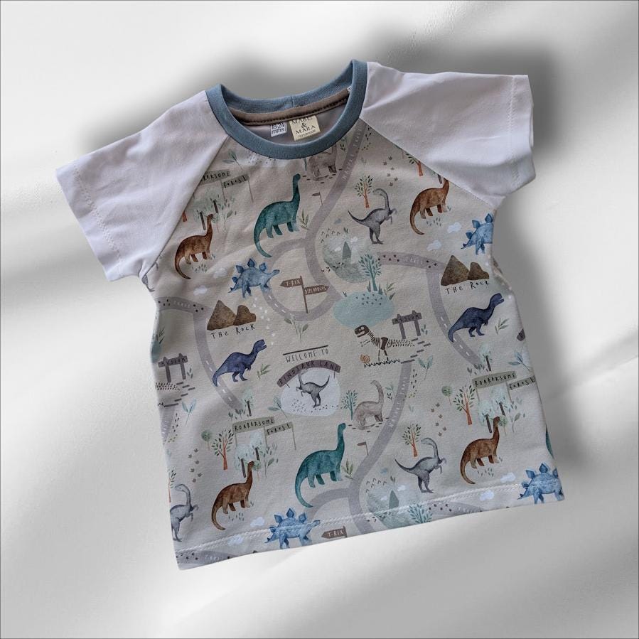 Children's T Shirt Dinasour Print  0-6yr Kid's-Children's Gift-matching sibling T Shirts Dinosaur themed Neutral colour print-Baby/Toddler