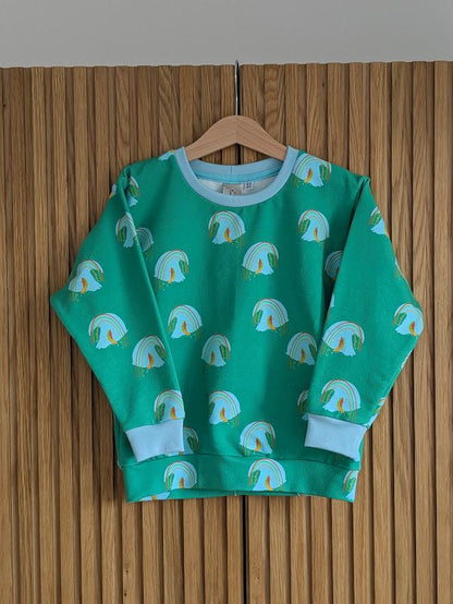 Children's Sweatshirt Surfing Watermelons print on green  -0-6 years