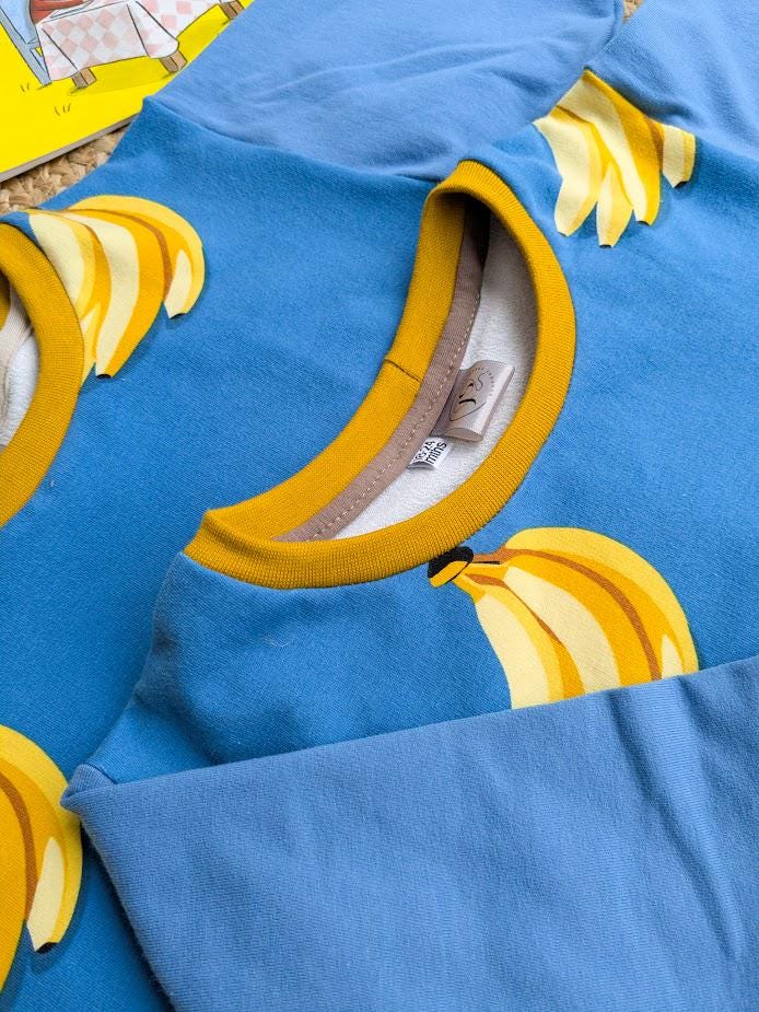 Banana Print Children's Sweatshirt  soft cotton French Terry fabric in Bright cheerful colours Blue and Yellow-0-6 years-Kid's-Gift-Matching