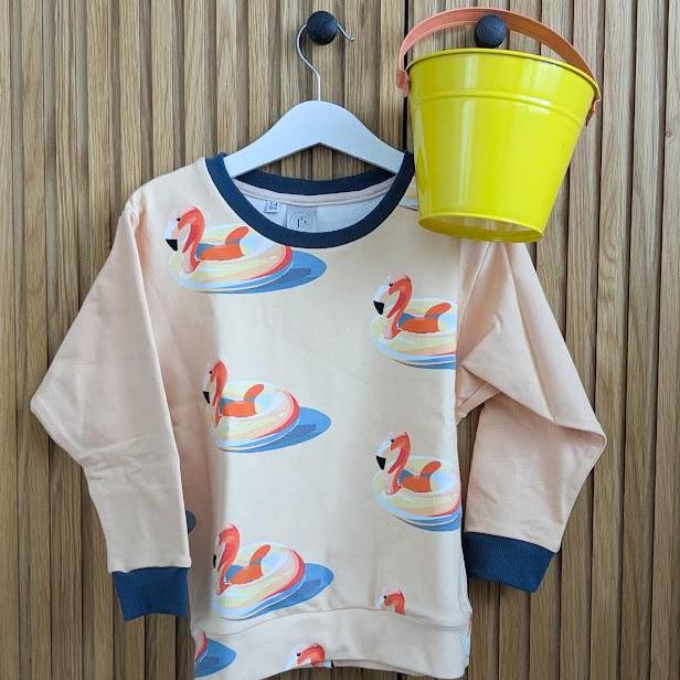 Children's Sweatshirt  soft cotton French Terry fabric fun Beach theme Floating Flamingo print in bright  cheerful colours 0-6yr Kid's-Gift