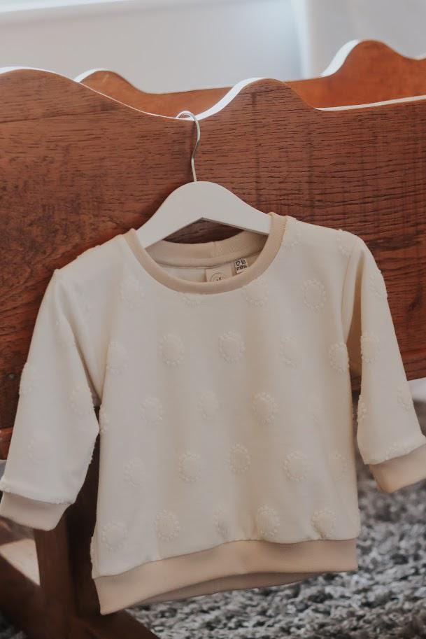 Children's Sweatshirt  soft cotton French Terry fabric in Cream Textured Spot 0-6yrd Kid's-Gift