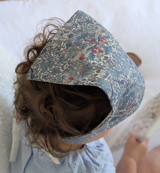 Triangle Scarf made with Liberty Tana Lawn Strawberry Thief Pale Blue