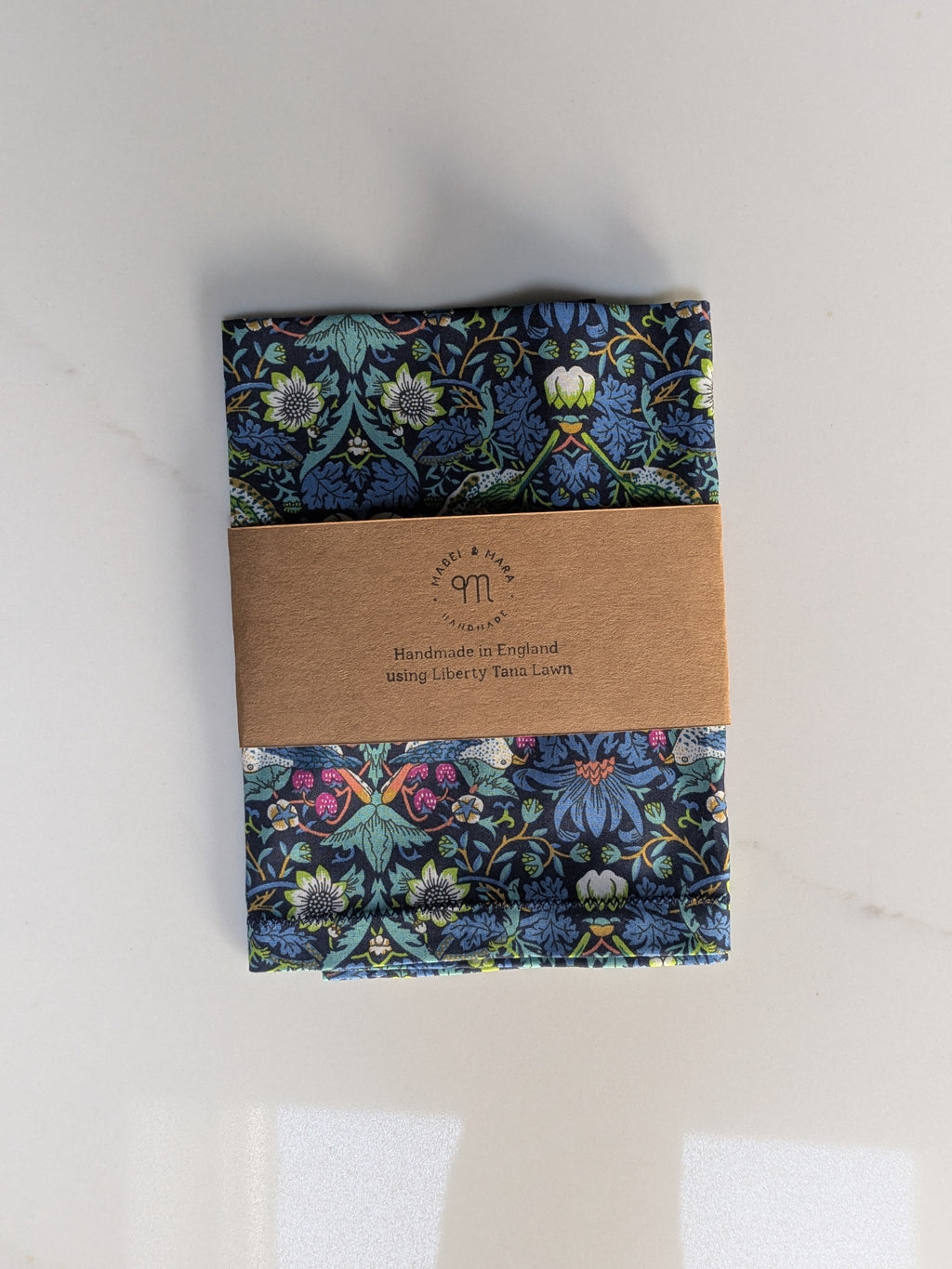 Liberty Tana Lawn Handkerchief Strawberry Thief Navy